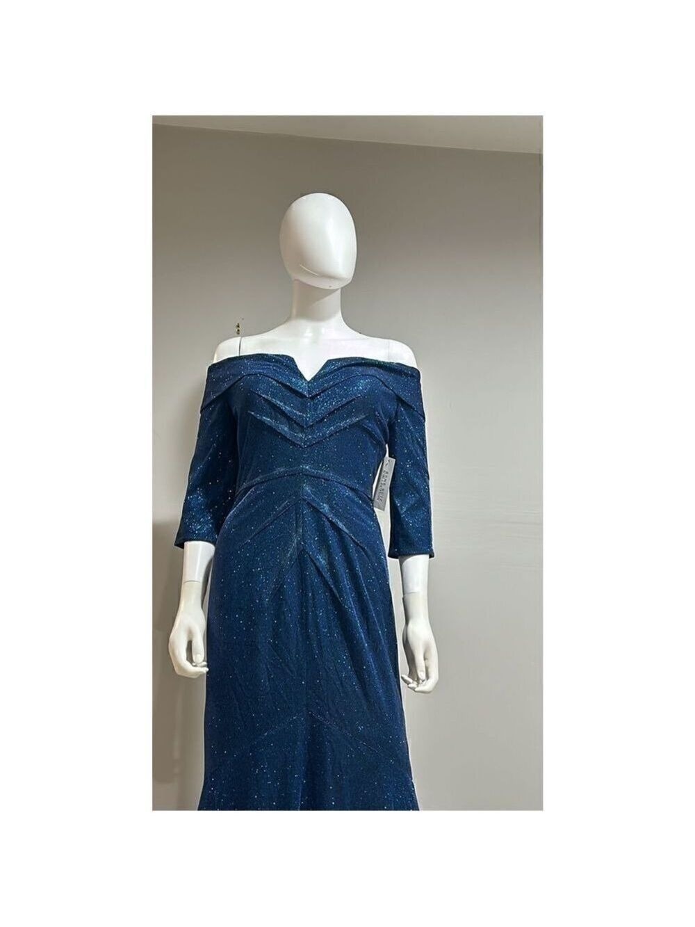 Rene Ruiz Metallic Blue Off the Shoulder Gown Size 10 - Picture 4 of 8